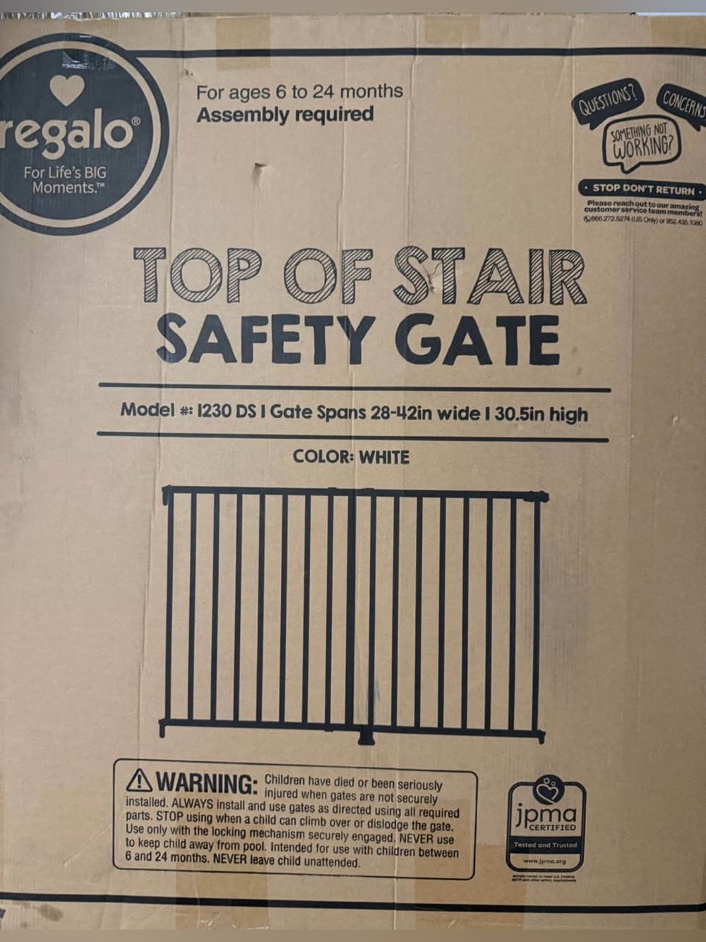 Regalo top of stair metal baby pet safety gate white 28"-42" wide, 30.5" high